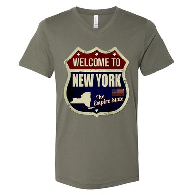 New York Vintage Metal Road Sign Logo V-Neck T-Shirt