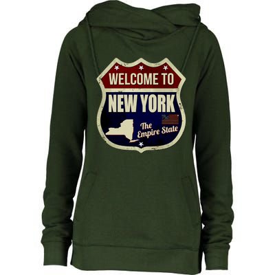 New York Vintage Metal Road Sign Logo Womens Funnel Neck Pullover Hood