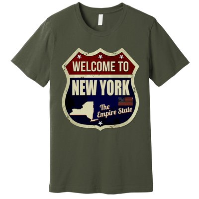 New York Vintage Metal Road Sign Logo Premium T-Shirt