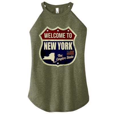 New York Vintage Metal Road Sign Logo Women's Perfect Tri Rocker Tank