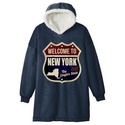 New York Vintage Metal Road Sign Logo Hooded Wearable Blanket