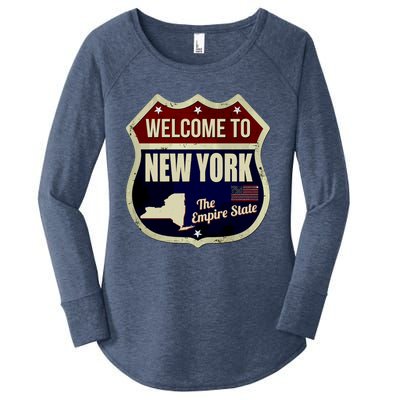 New York Vintage Metal Road Sign Logo Women's Perfect Tri Tunic Long Sleeve Shirt