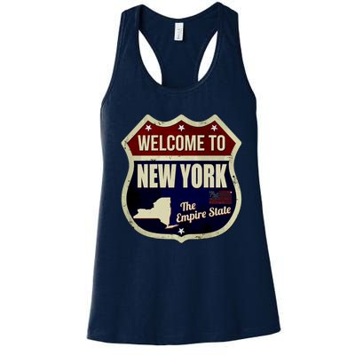 New York Vintage Metal Road Sign Logo Women's Racerback Tank