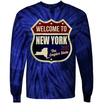 New York Vintage Metal Road Sign Logo Tie-Dye Long Sleeve Shirt