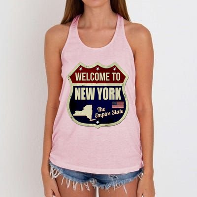 New York Vintage Metal Road Sign Logo Women's Knotted Racerback Tank