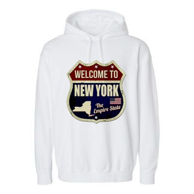 New York Vintage Metal Road Sign Logo Garment-Dyed Fleece Hoodie