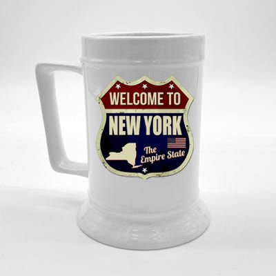 New York Vintage Metal Road Sign Logo Beer Stein