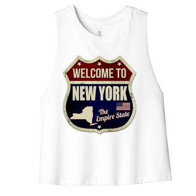 New York Vintage Metal Road Sign Logo Women's Racerback Cropped Tank