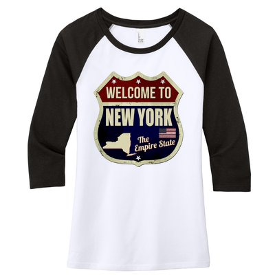 New York Vintage Metal Road Sign Logo Women's Tri-Blend 3/4-Sleeve Raglan Shirt