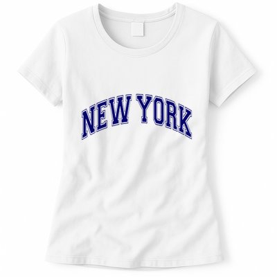 New York Varsity Style Blue Text Throwback Design Women's T-Shirt