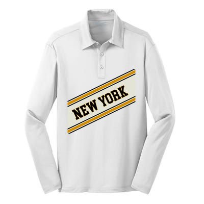 New York Varsity Logo Silk Touch Performance Long Sleeve Polo