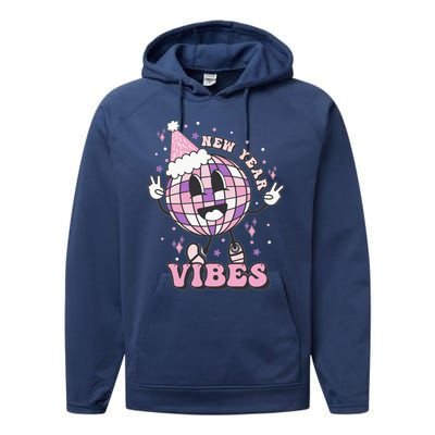 New Year Vibes The Pink New Years Ball Drops At 12:00 Am Gift Performance Fleece Hoodie