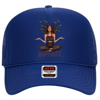 Namaste Yoga With Butterflies Gift High Crown Mesh Back Trucker Hat