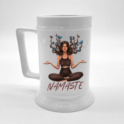 Namaste Yoga With Butterflies Gift Beer Stein