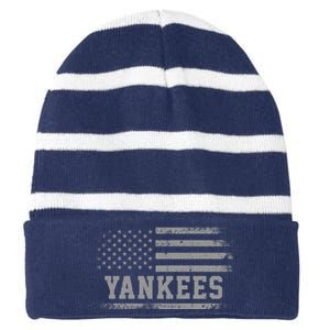 Yankees Usa Flag Striped Beanie with Solid Band