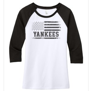 Yankees Usa Flag Women's Tri-Blend 3/4-Sleeve Raglan Shirt