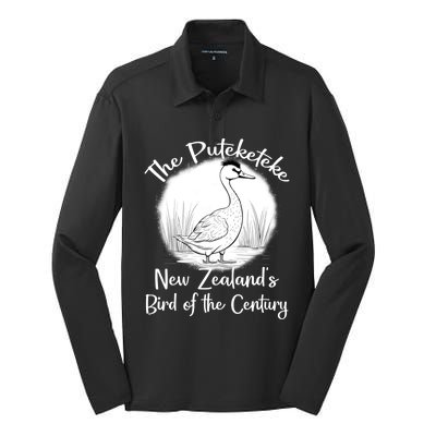 New ZealandS Bird Of The Century The Puteketeke Birder Silk Touch Performance Long Sleeve Polo