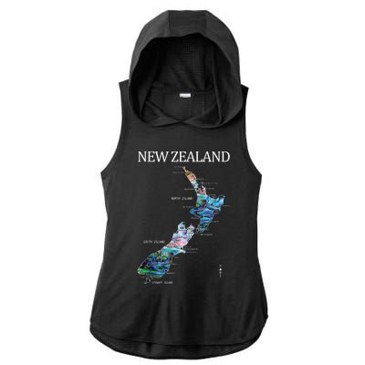 New Zealand Detailed Map Ladies PosiCharge Tri-Blend Wicking Draft Hoodie Tank