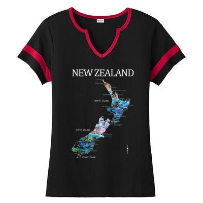 New Zealand Detailed Map Ladies Halftime Notch Neck Tee