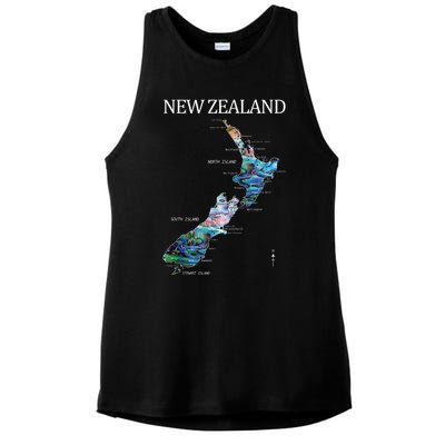 New Zealand Detailed Map Ladies PosiCharge Tri-Blend Wicking Tank