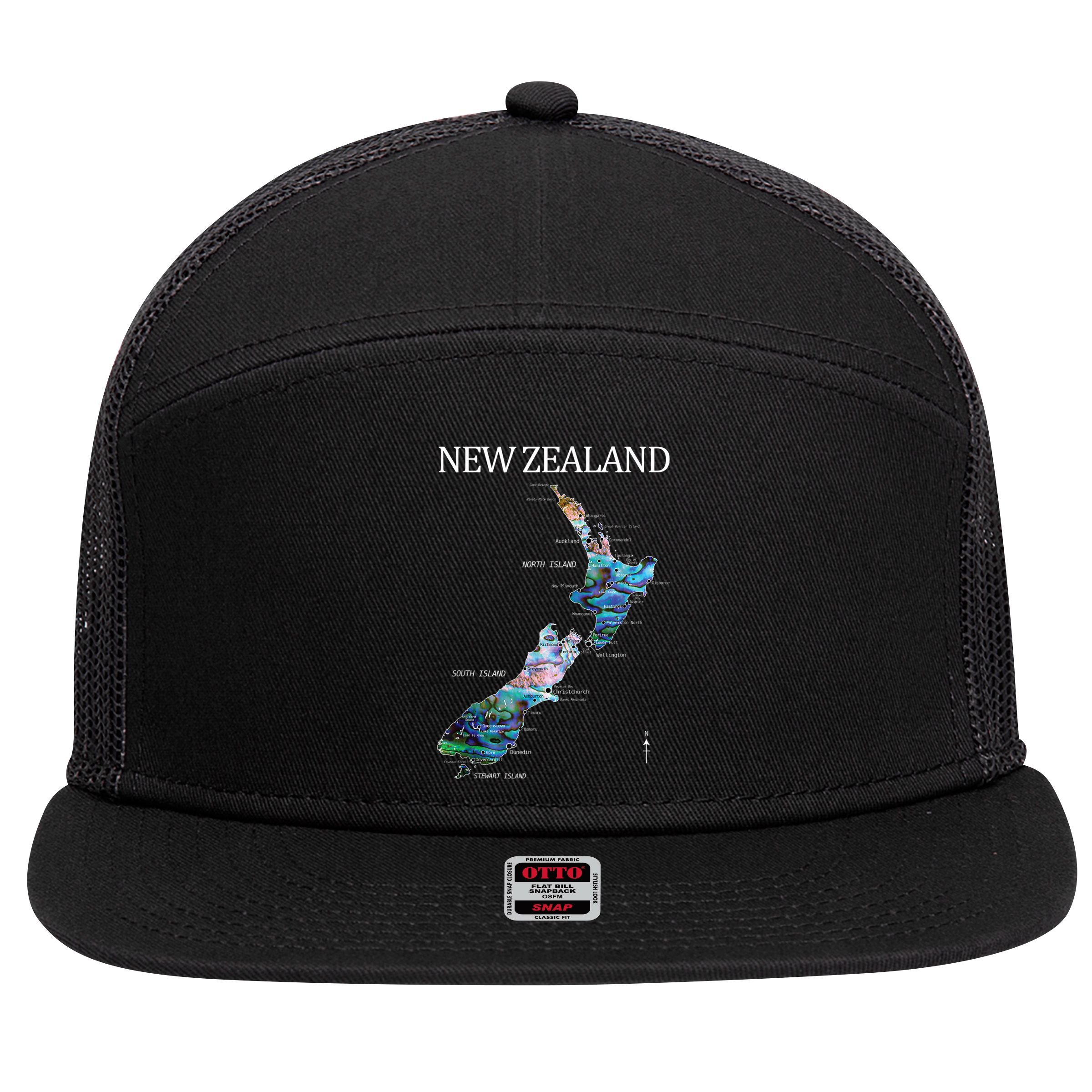 New Zealand Detailed Map 7 Panel Mesh Trucker Snapback Hat