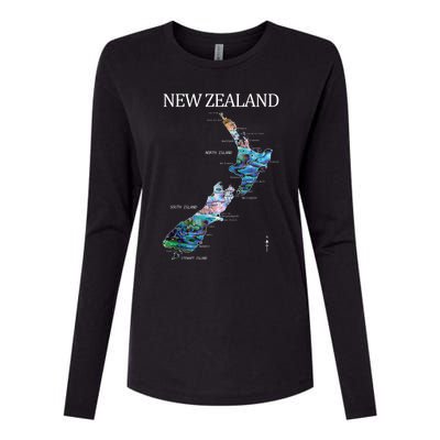 New Zealand Detailed Map Womens Cotton Relaxed Long Sleeve T-Shirt