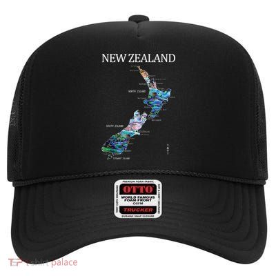 New Zealand Detailed Map High Crown Mesh Back Trucker Hat