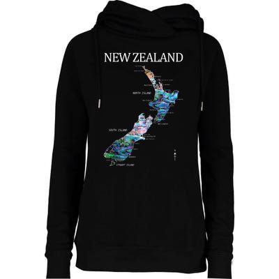 New Zealand Detailed Map Womens Funnel Neck Pullover Hood