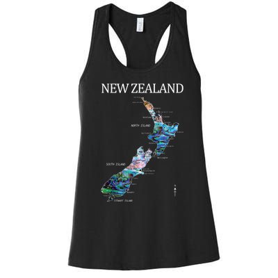 New Zealand Detailed Map Women's Racerback Tank