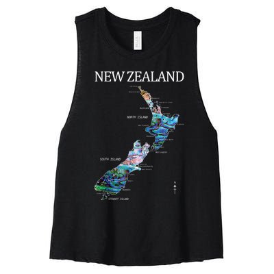 New Zealand Detailed Map Women's Racerback Cropped Tank