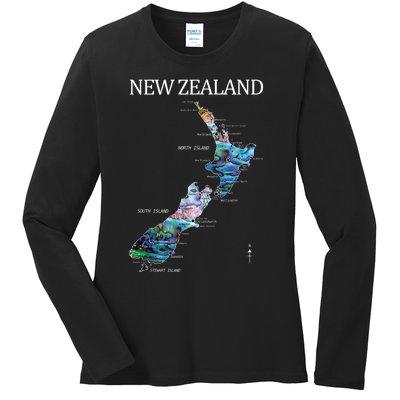 New Zealand Detailed Map Ladies Long Sleeve Shirt