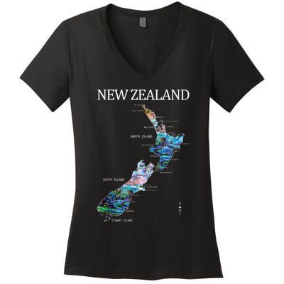 New Zealand Detailed Map Women's V-Neck T-Shirt