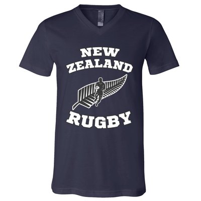 New Zealand Flag Kiwis Rugby Team V-Neck T-Shirt