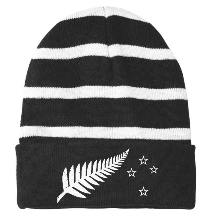 New Zealand Fern Flag Kiwi Pride Striped Beanie with Solid Band