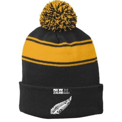 New Zealand Rugby Fan Haka Stripe Pom Pom Beanie