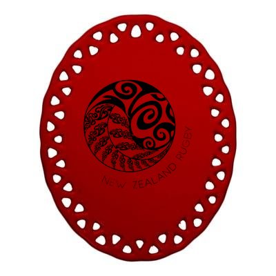 New Zealand Rugby Maori Inspired Kiwi Silver Fern Ceramic Oval Ornament