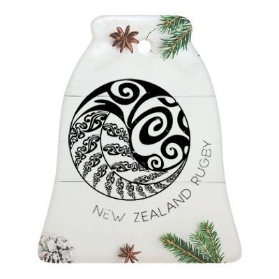 New Zealand Rugby Maori Inspired Kiwi Silver Fern Ceramic Bell Ornament