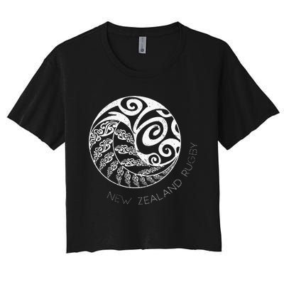 New Zealand Rugby Maori Inspired Kiwi & Silver Fern Women's Crop Top Tee