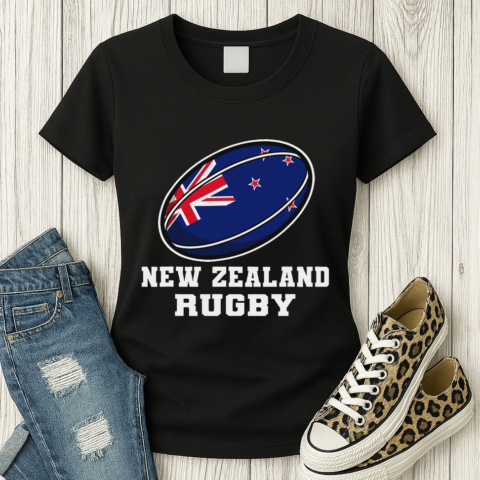 New Zealand Rugby Jersey New Zealand Flag Rugby Fan Womens T-Shirt