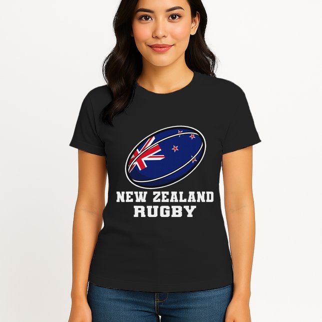 New Zealand Rugby Jersey New Zealand Flag Rugby Fan Womens T-Shirt