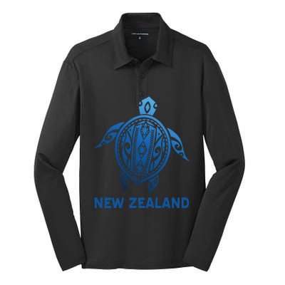 New Zealand Tribal Tattoo Blue Sea Turtle Souvenirs Silk Touch Performance Long Sleeve Polo