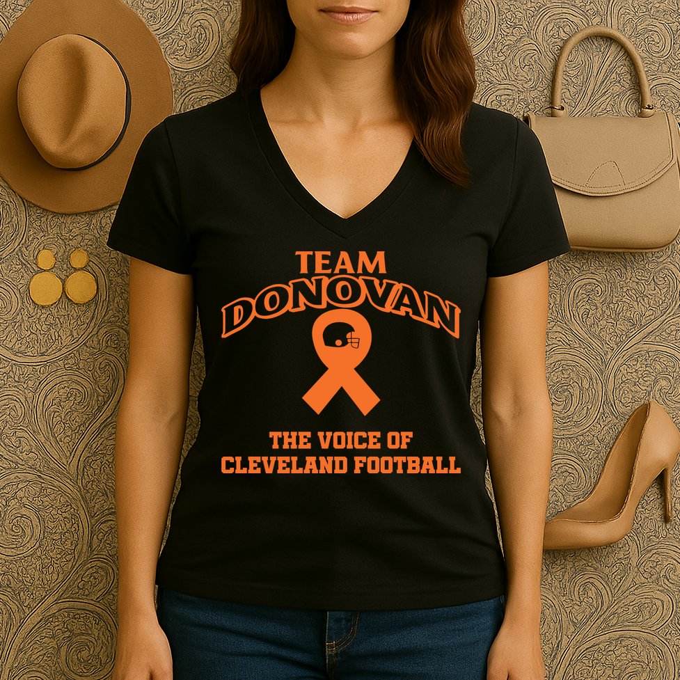 Nathan Zegura Wearing Team Donovan The Voice Of Cleveland Football Women's V-Neck T-Shirt