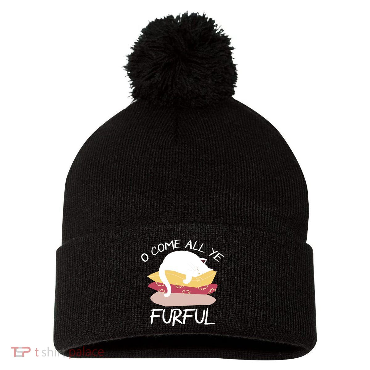 O Come All Ye Furful Pom Pom 12in Knit Beanie