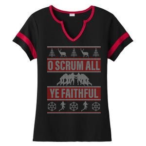 O Scrum All Ye Faithful Ugly Christmas Sweater Ladies Halftime Notch Neck Tee