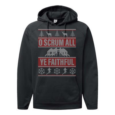 O Scrum All Ye Faithful Ugly Christmas Sweater Performance Fleece Hoodie