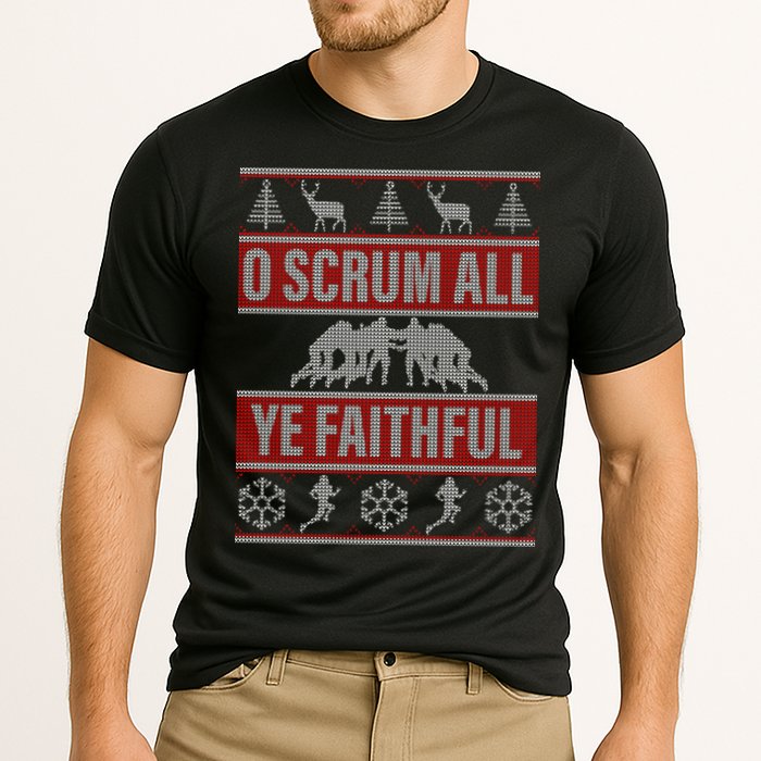 O Scrum All Ye Faithful Ugly Christmas Sweater Cooling Performance Crew T-Shirt