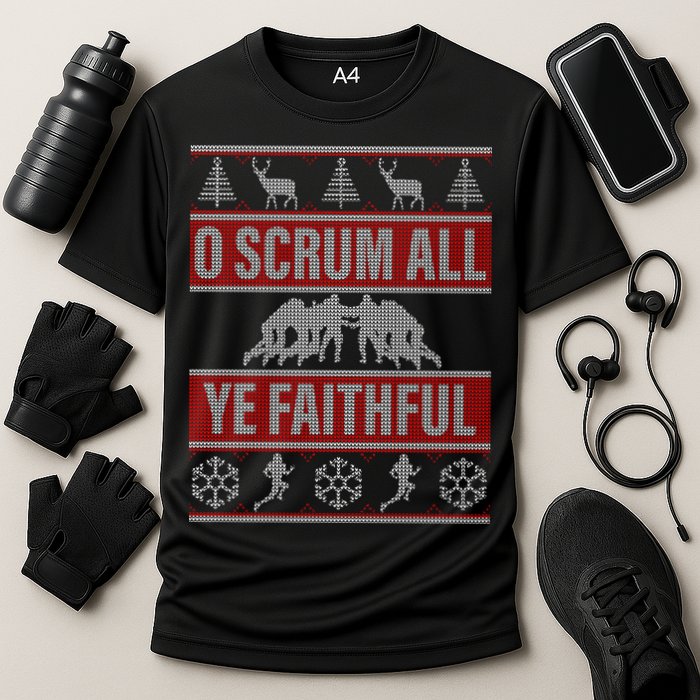 O Scrum All Ye Faithful Ugly Christmas Sweater Cooling Performance Crew T-Shirt