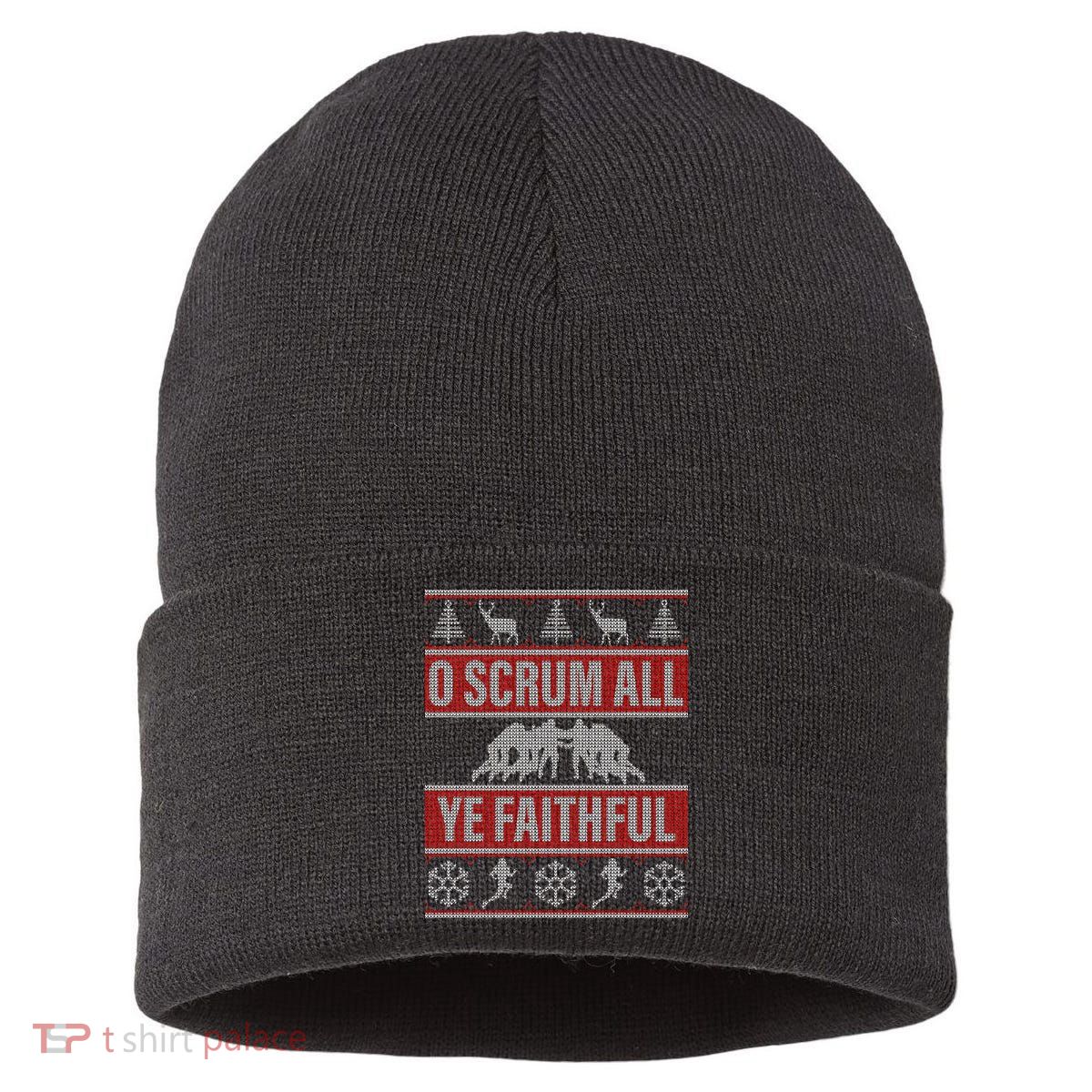 O Scrum All Ye Faithful Ugly Christmas Sweater Sustainable Knit Beanie
