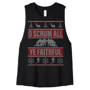 O Scrum All Ye Faithful Ugly Christmas Sweater Women's Racerback Cropped Tank