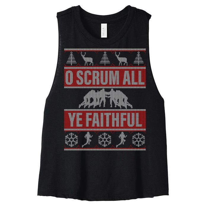 O Scrum All Ye Faithful Ugly Christmas Sweater Women's Racerback Cropped Tank